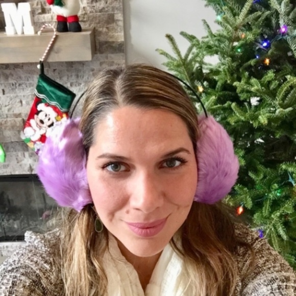 SALE! Purple Pom Pom Earmuffs - Picture 2 of 2